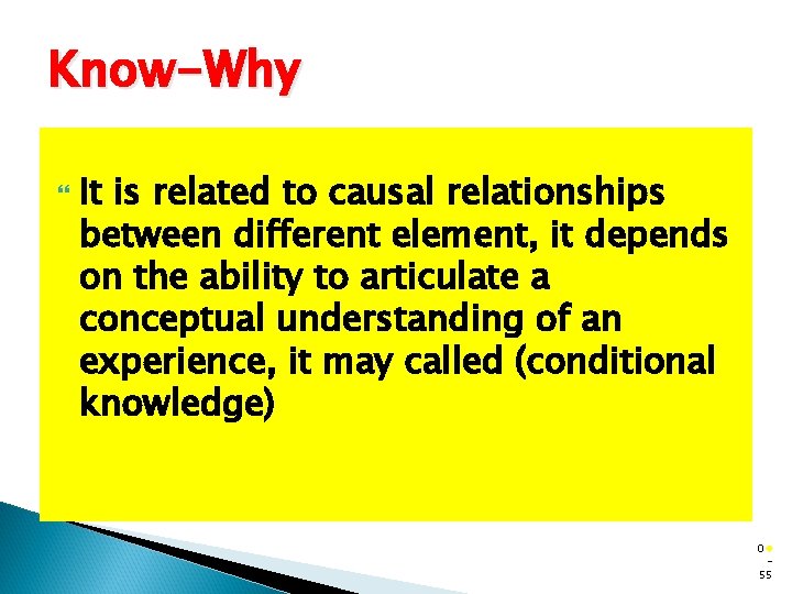 Know-Why It is related to causal relationships between different element, it depends on the