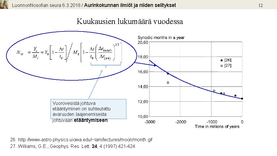 Luonnonfilosofian seura 6. 3. 2018 / Aurinkokunnan ilmiöt ja niiden selitykset Kuukausien lukumäärä vuodessa