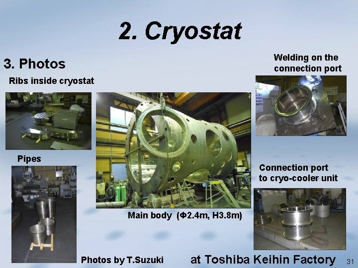 2. Cryostat Welding on the connection port 3. Photos Ribs inside cryostat Pipes Connection