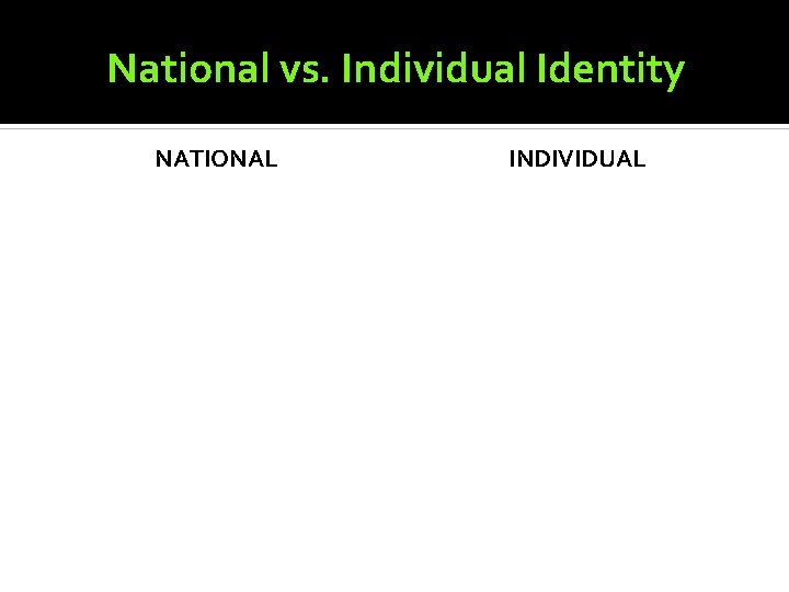 National vs. Individual Identity NATIONAL INDIVIDUAL National vs. Individual Identity NATIONAL INDIVIDUAL