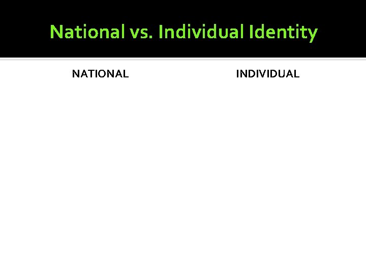 National vs. Individual Identity NATIONAL INDIVIDUAL 