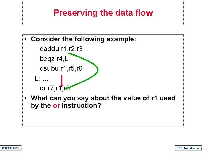 Preserving the data flow • Consider the following example: daddu r 1, r 2,