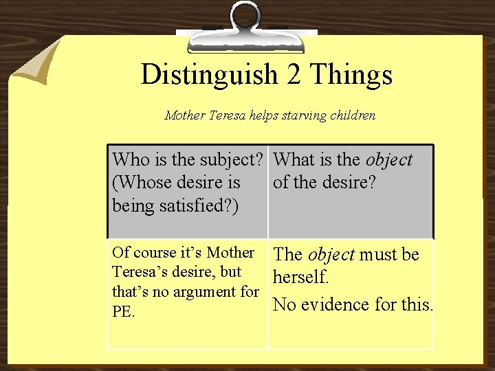 Distinguish 2 Things Mother Teresa helps starving children Who is the subject? What is