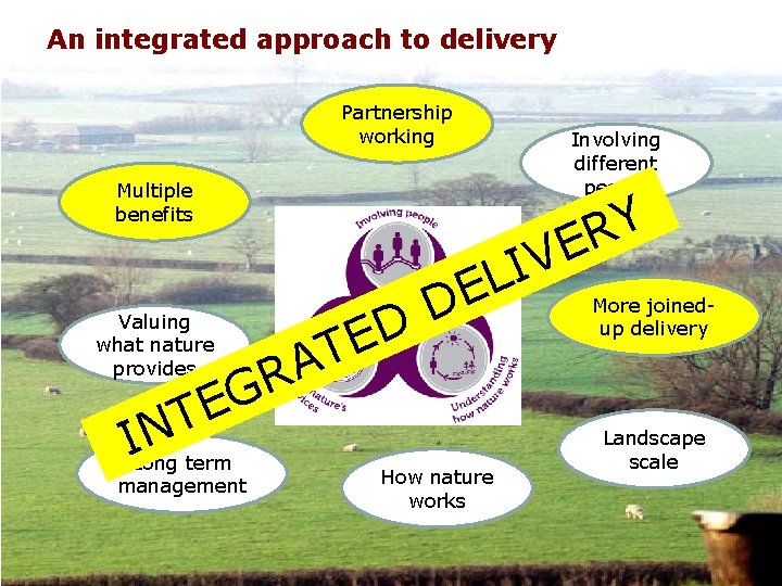 An integrated approach to delivery Partnership working Involving different people Multiple benefits V I