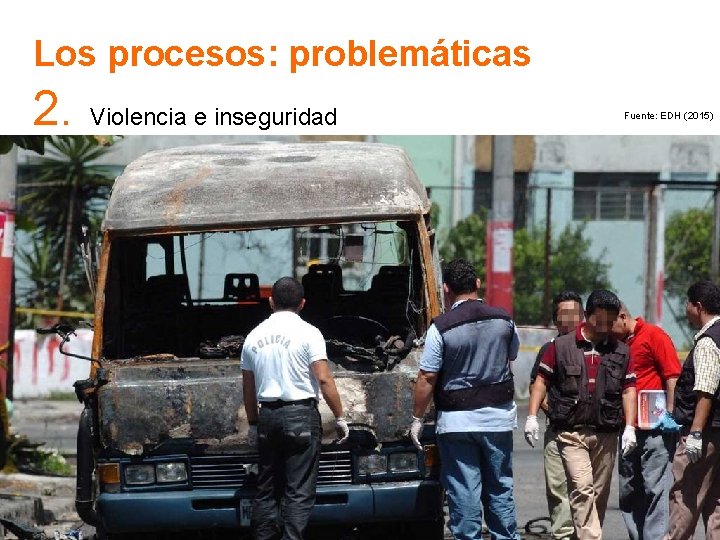 Los procesos: problemáticas 2. Violencia e inseguridad Fuente: EDH (2015) Los procesos: problemáticas 2. Violencia e inseguridad Fuente: EDH (2015)