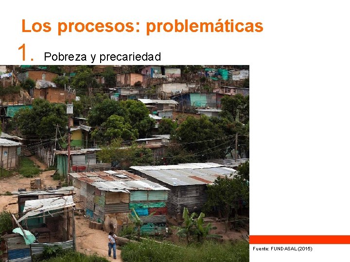 Los procesos: problemáticas 1. Pobreza y precariedad Fuente: FUNDASAL (2015) Los procesos: problemáticas 1. Pobreza y precariedad Fuente: FUNDASAL (2015)