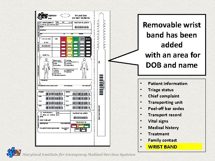 Removable wrist band has been added with an area for DOB and name •