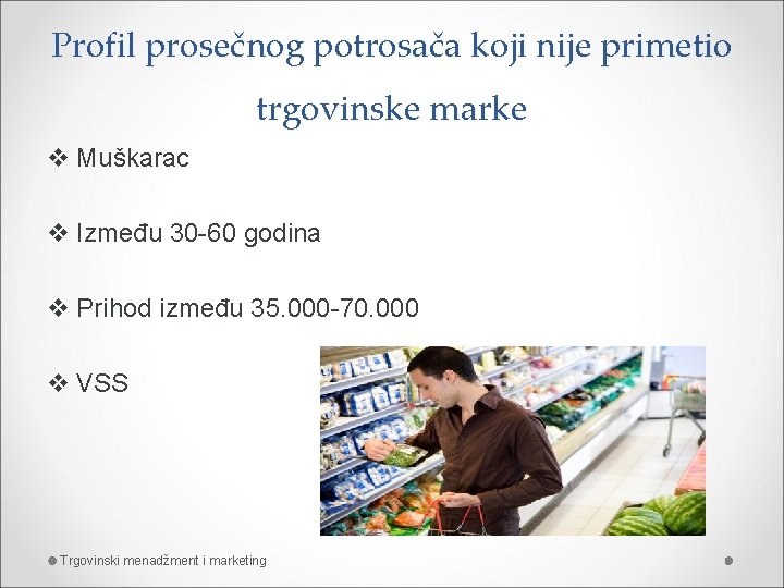 Profil prosečnog potrosača koji nije primetio trgovinske marke v Muškarac v Između 30 -60