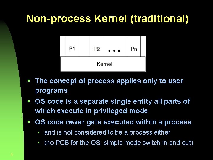 Non-process Kernel (traditional) § The concept of process applies only to user programs §