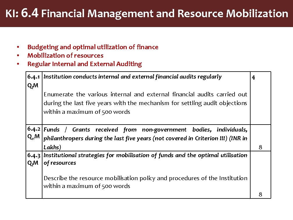 KI: 6. 4 Financial Management and Resource Mobilization • • • Budgeting and optimal