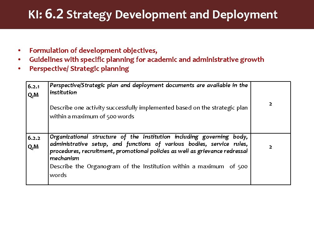 KI: 6. 2 Strategy Development and Deployment • • • Formulation of development objectives,