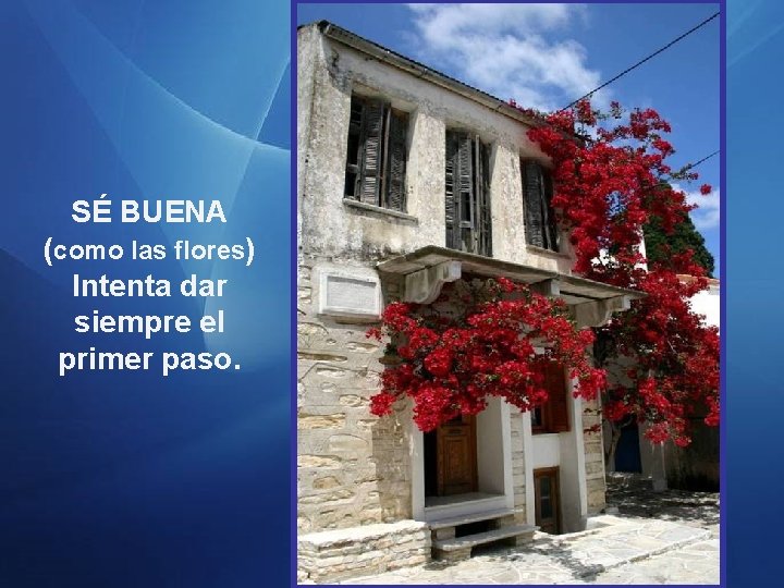 SÉ BUENA (como las flores) Intenta dar siempre el primer paso. 