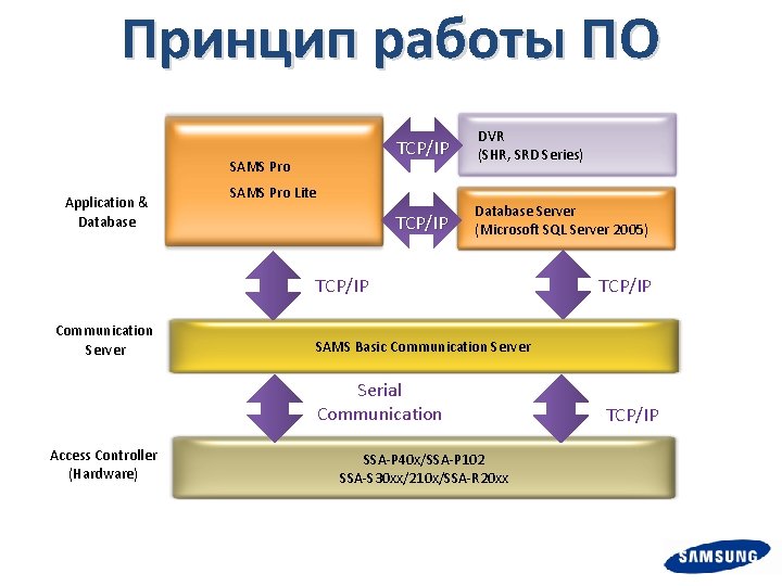 Принцип работы ПО SAMS Pro Application & Database TCP/IP DVR (SHR, SRD Series) TCP/IP