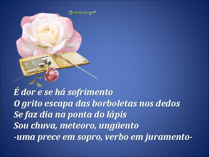 É dor e se há sofrimento O grito escapa das borboletas nos dedos Se