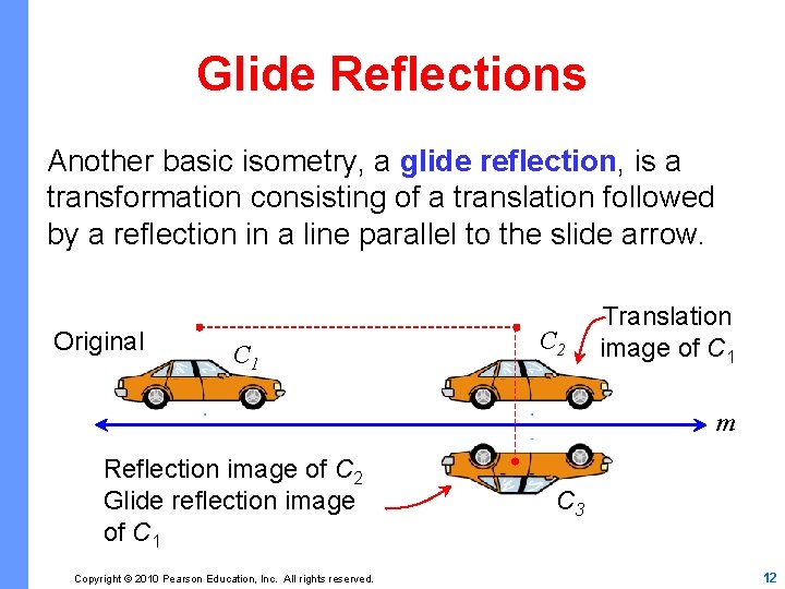 Glide Reflections Another basic isometry, a glide reflection, is a transformation consisting of a