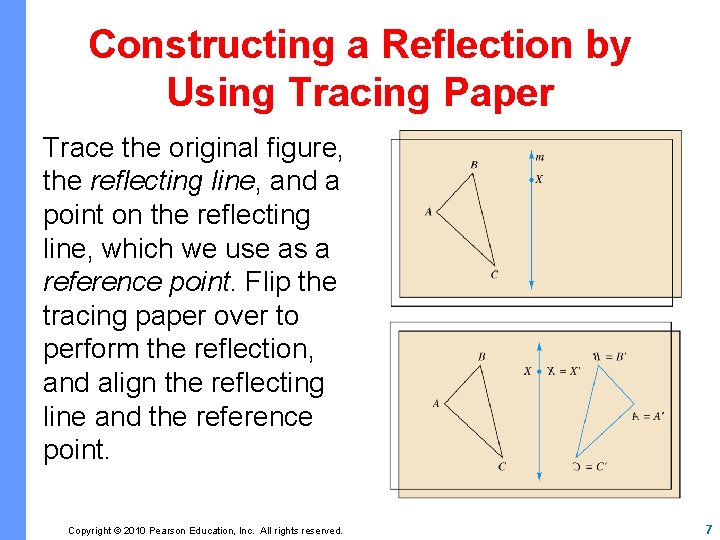 Constructing a Reflection by Using Tracing Paper Trace the original figure, the reflecting line,