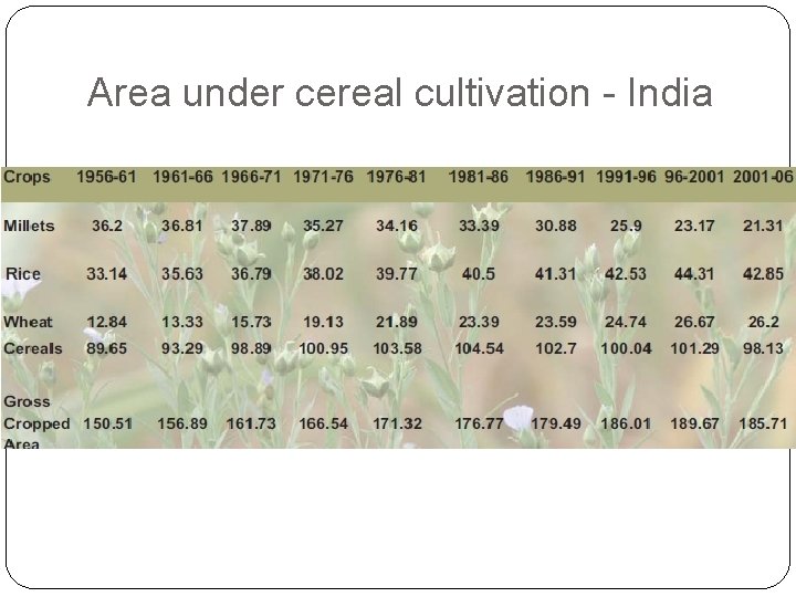 Area under cereal cultivation - India 