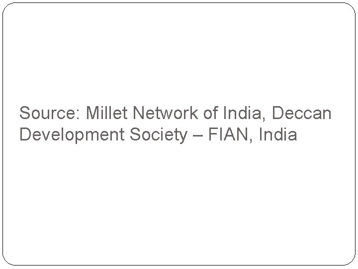 Source: Millet Network of India, Deccan Development Society – FIAN, India 