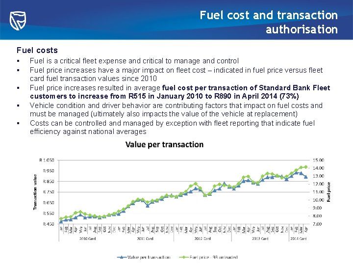 Fuel cost and transaction authorisation Fuel costs § § § Fuel is a critical