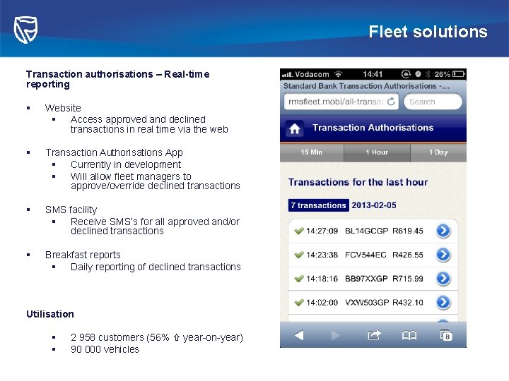 Fleet solutions Transaction authorisations – Real-time reporting § Website § Access approved and declined