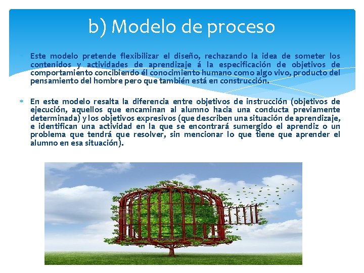 b) Modelo de proceso Este modelo pretende flexibilizar el diseño, rechazando la idea de