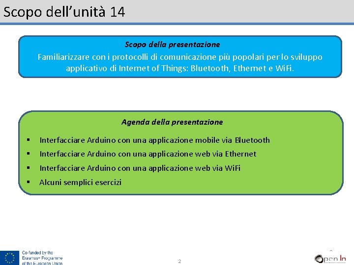 Scopo dell’unità 14 Scopo della presentazione Familiarizzare con i protocolli di comunicazione più popolari