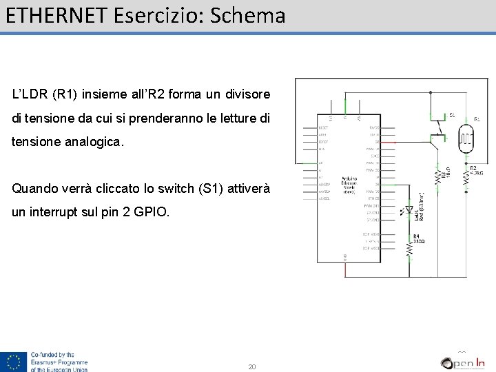 ETHERNET Esercizio: Schema L’LDR (R 1) insieme all’R 2 forma un divisore di tensione