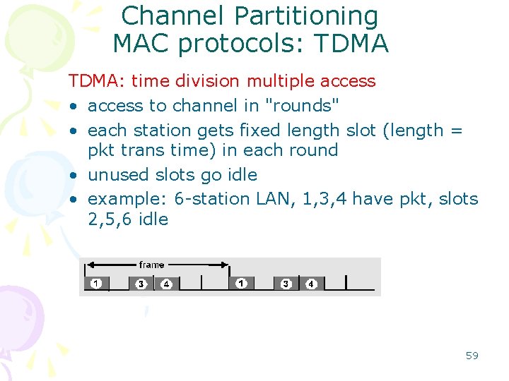 Channel Partitioning MAC protocols: TDMA: time division multiple access • access to channel in