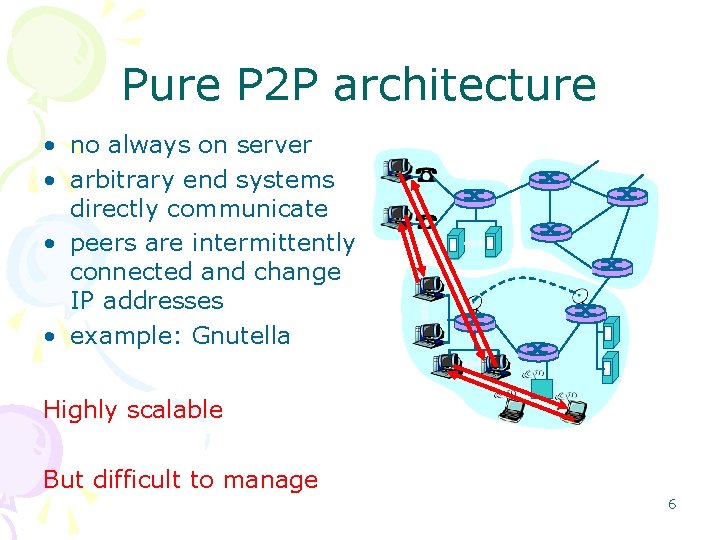 Pure P 2 P architecture • no always on server • arbitrary end systems