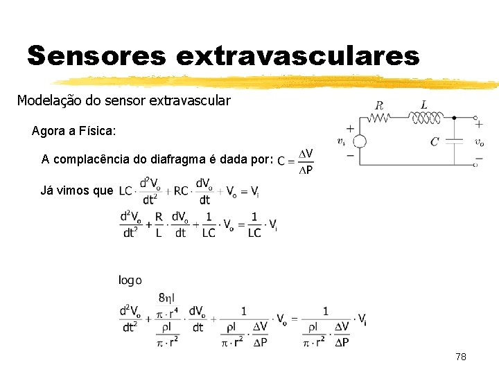 Sensores extravasculares Modelação do sensor extravascular Agora a Física: A complacência do diafragma é