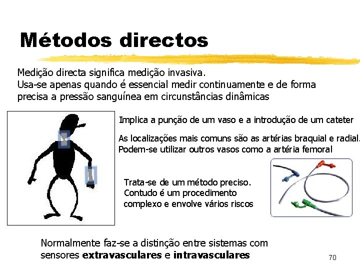 Métodos directos Medição directa significa medição invasiva. Usa-se apenas quando é essencial medir continuamente