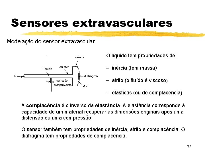 Sensores extravasculares Modelação do sensor extravascular. líquido sensor – inércia (tem massa) cateter p