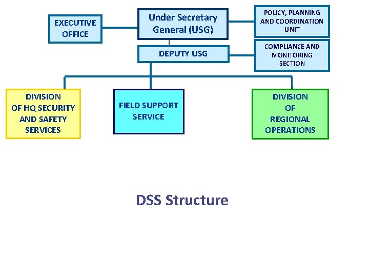 EXECUTIVE OFFICE DIVISION OF HQ SECURITY AND SAFETY SERVICES Under Secretary General (USG) POLICY,