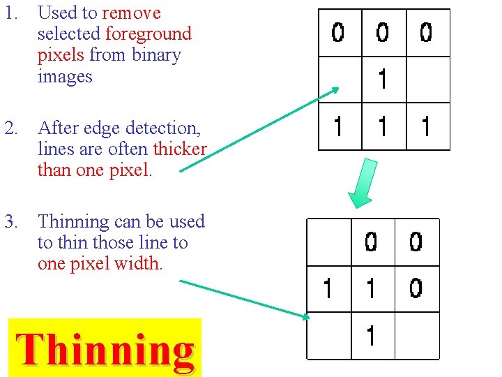 1. Used to remove selected foreground pixels from binary images 2. After edge detection,