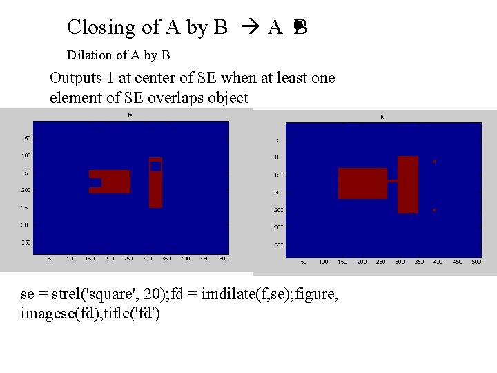 Closing of A by B A B Dilation of A by B Outputs 1