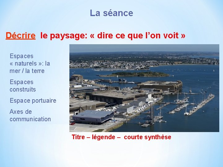 La séance Décrire le paysage: « dire ce que l’on voit » Espaces «