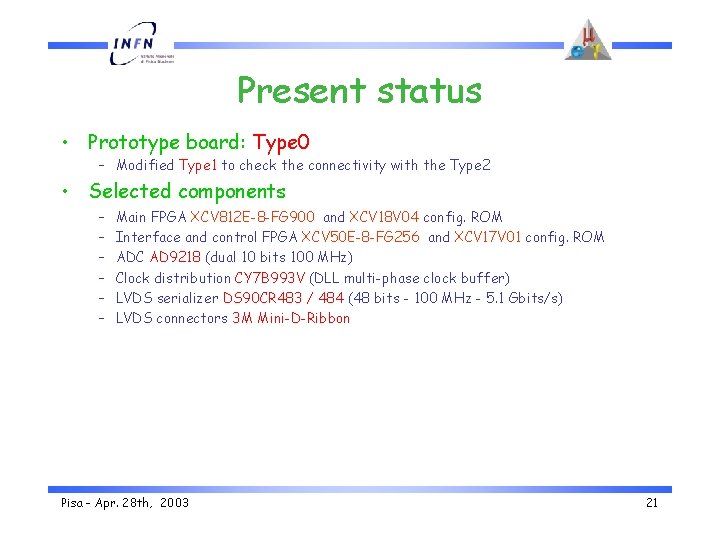 Present status • Prototype board: Type 0 – Modified Type 1 to check the