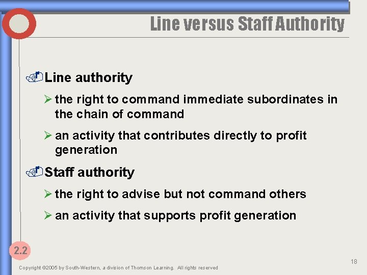 Line versus Staff Authority. Line authority Ø the right to command immediate subordinates in