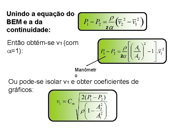Unindo a equação do BEM e a da continuidade: 2 Então obtém-se v 1 Unindo a equação do BEM e a da continuidade: 2 Então obtém-se v 1