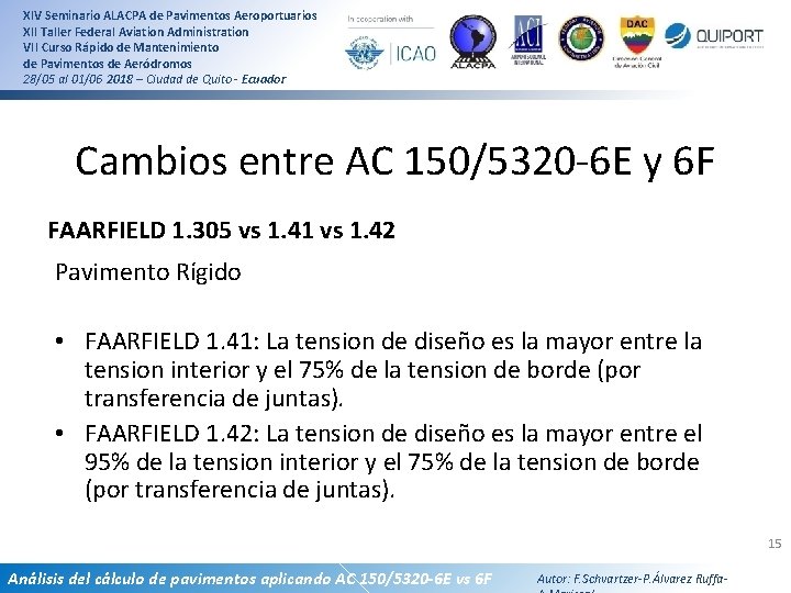 XIV Seminario ALACPA de Pavimentos Aeroportuarios XII Taller Federal Aviation Administration VII Curso Rápido