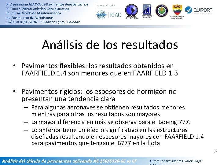 XIV Seminario ALACPA de Pavimentos Aeroportuarios XII Taller Federal Aviation Administration VII Curso Rápido