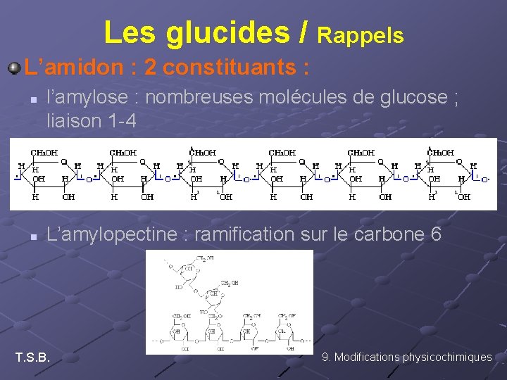 Les glucides / Rappels L’amidon : 2 constituants : n n l’amylose : nombreuses