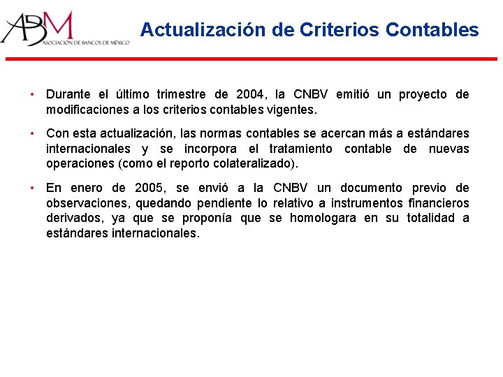 Actualización de Criterios Contables • Durante el último trimestre de 2004, la CNBV emitió Actualización de Criterios Contables • Durante el último trimestre de 2004, la CNBV emitió