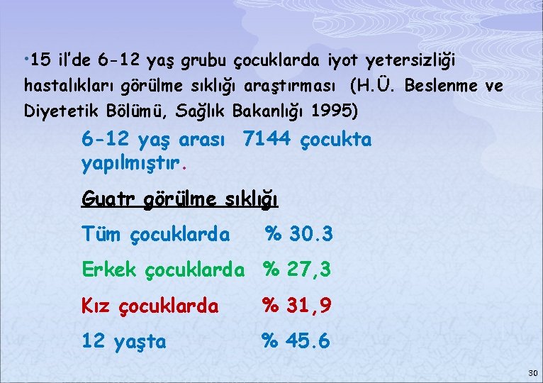  • 15 il’de 6 -12 yaş grubu çocuklarda iyot yetersizliği hastalıkları görülme sıklığı