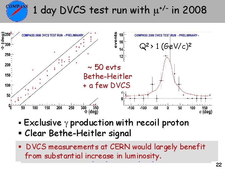 1 day DVCS test run with +/- in 2008 Q 2 > 1 (Ge.