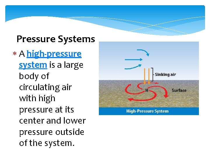 Pressure Systems A high-pressure system is a large body of circulating air with high