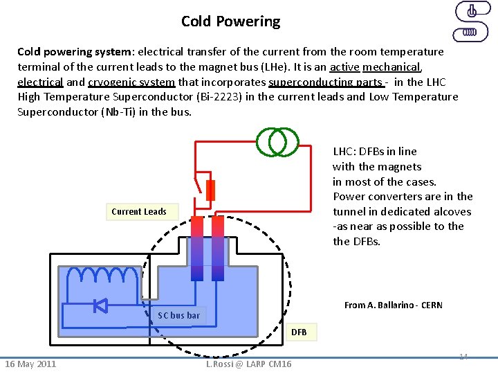 Cold Powering Cold powering system: electrical transfer of the current from the room temperature