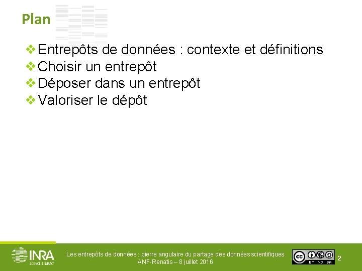 Plan ❖Entrepôts de données : contexte et définitions ❖Choisir un entrepôt ❖Déposer dans un