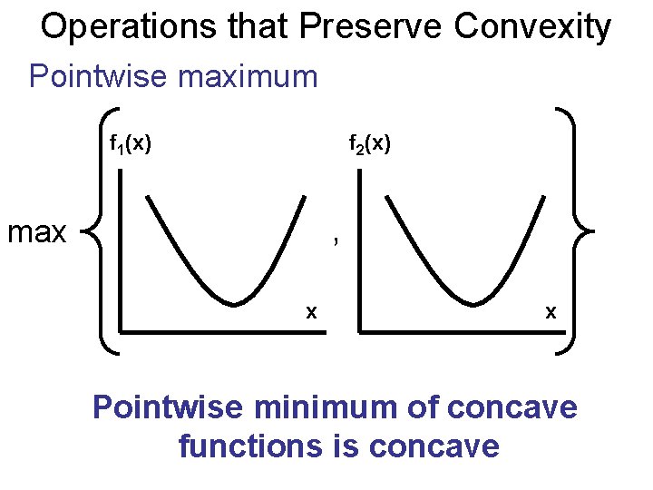 Operations that Preserve Convexity Pointwise maximum f 1(x) f 2(x) , max x x