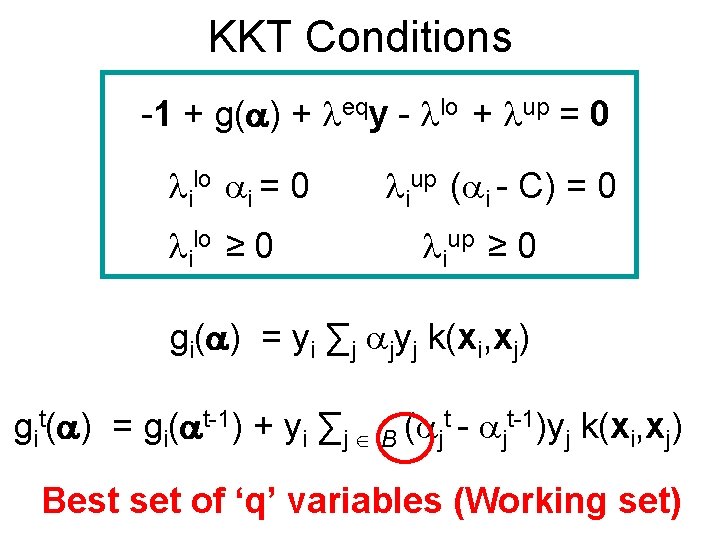 KKT Conditions -1 + g( ) + eqy - lo + up = 0